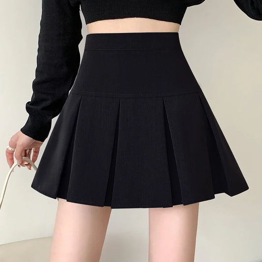 Preppy High-Waist Pleated Mini Skirt – A-Line Schoolgirl Style