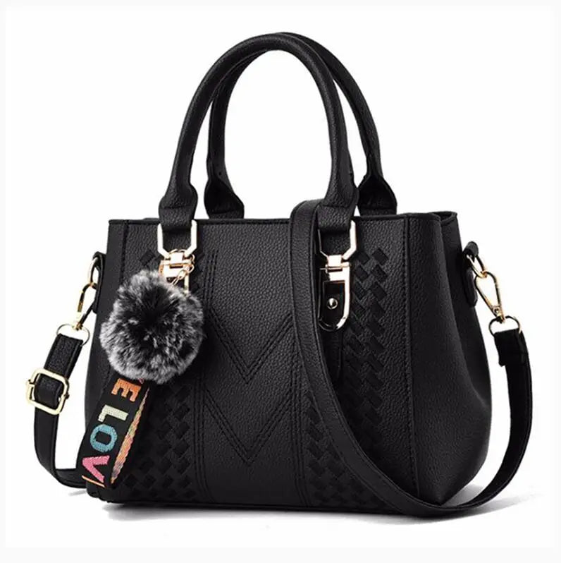 Chic Luxe™ Multi-Tone Satchel – Stylish PU Leather Handbag with Charm Pom