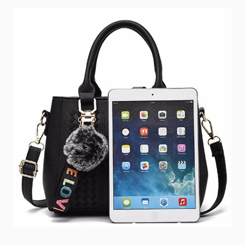 Chic Luxe™ Multi-Tone Satchel – Stylish PU Leather Handbag with Charm Pom