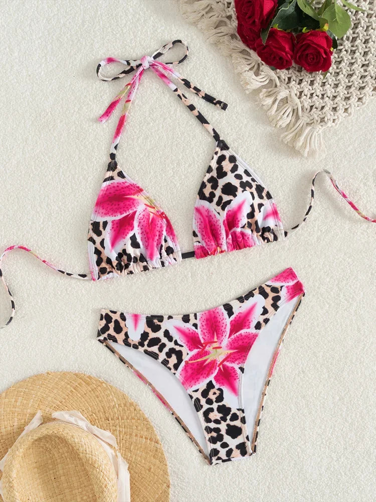 Wild Bloom Lace-Up Bikini Set