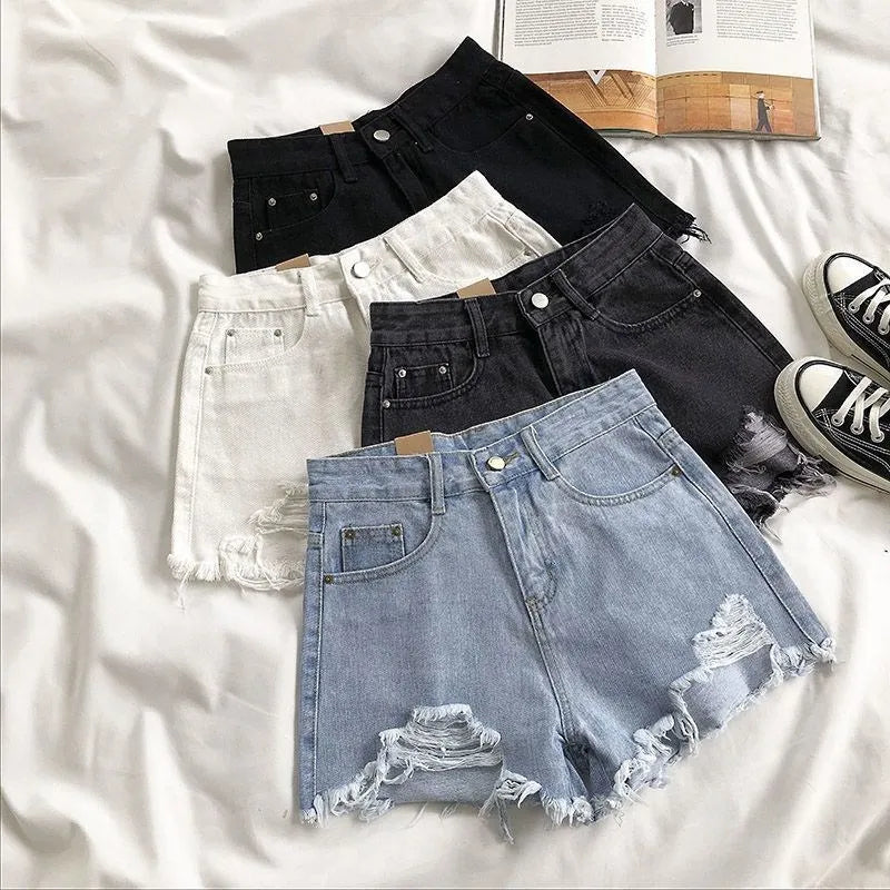 Urban Edge™ High Waist Distressed Denim Shorts