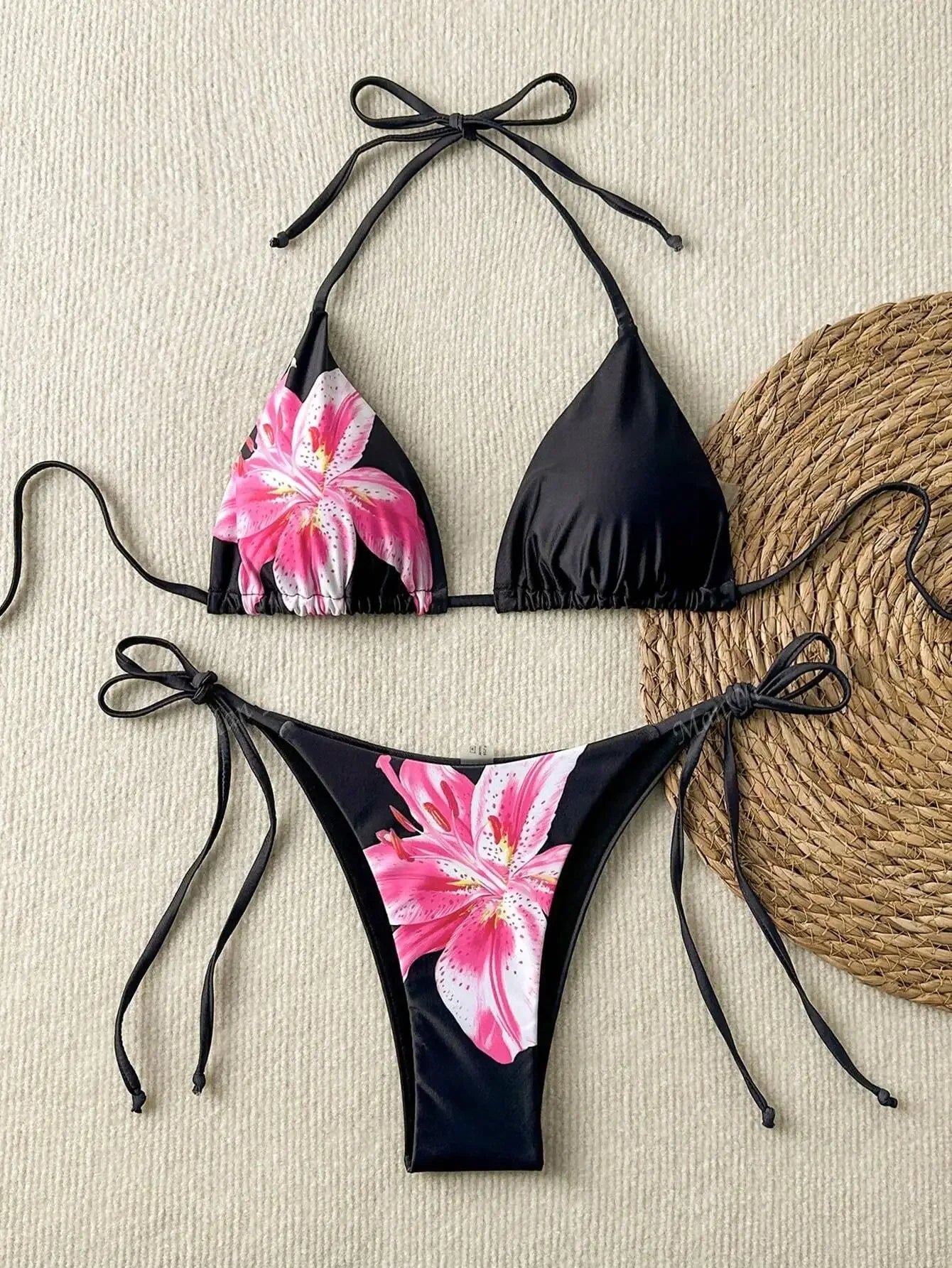 Wild Bloom Lace-Up Bikini Set
