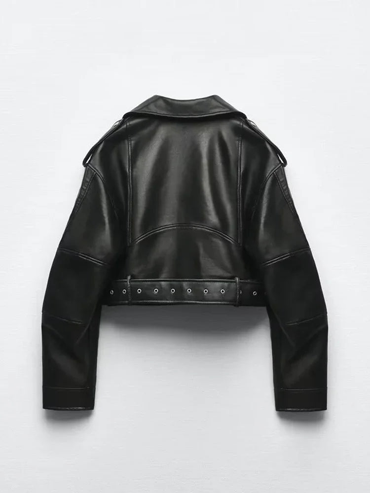 Rebel Edge Cropped Faux Leather Moto Jacket