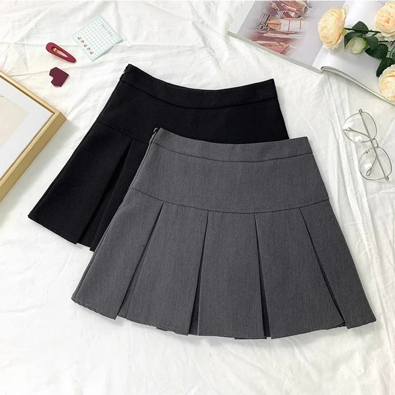 Preppy High-Waist Pleated Mini Skirt – A-Line Schoolgirl Style