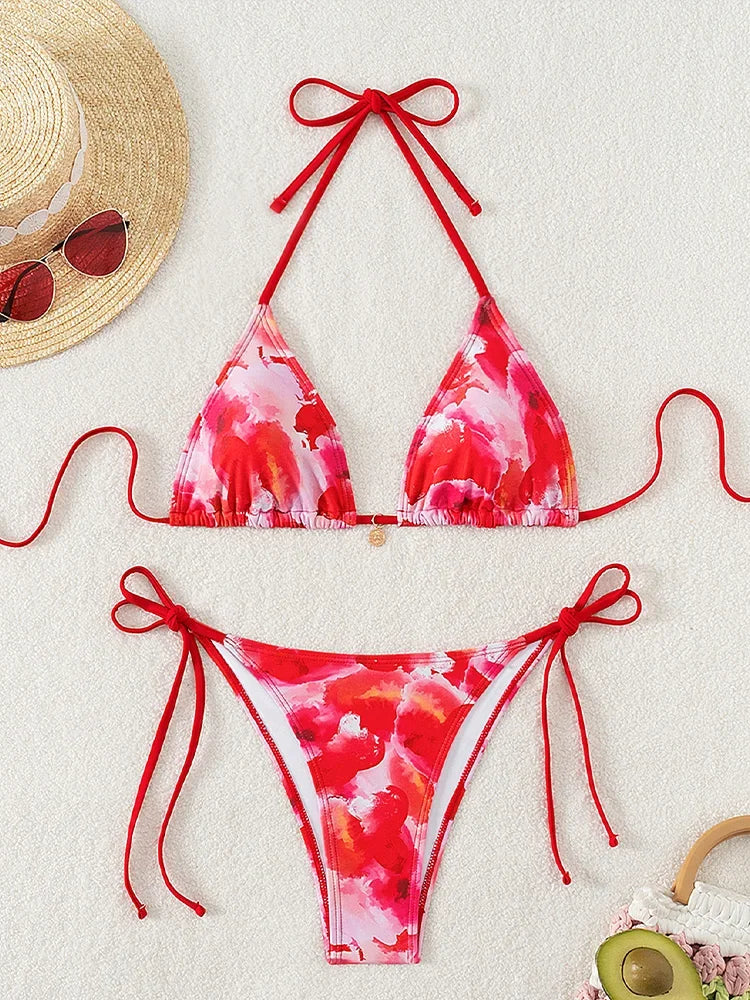 Wild Bloom Lace-Up Bikini Set