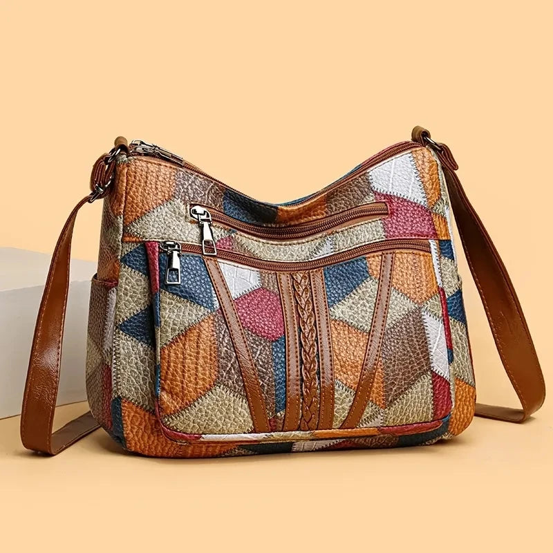 RetroWeave™ Multi-Pocket Crossbody – Vintage Patchwork Shoulder Bag