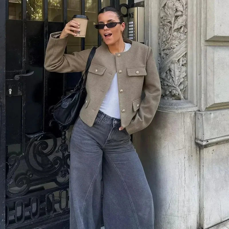 Urbane Muse Button-Front Cropped Blazer