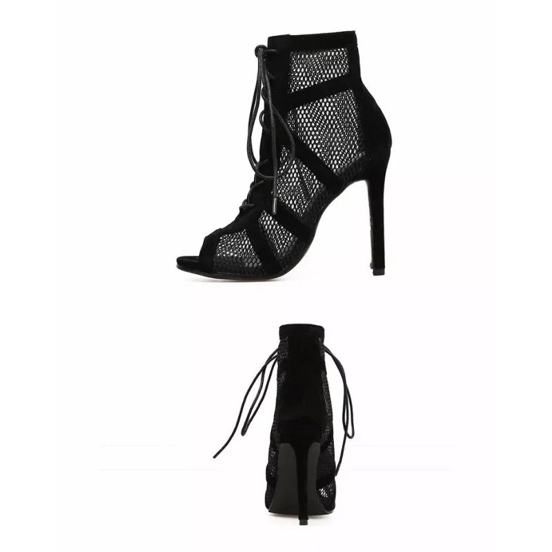 StrutMesh™ Lace-Up Peep Toe Heels – Fierce Mesh Elegance