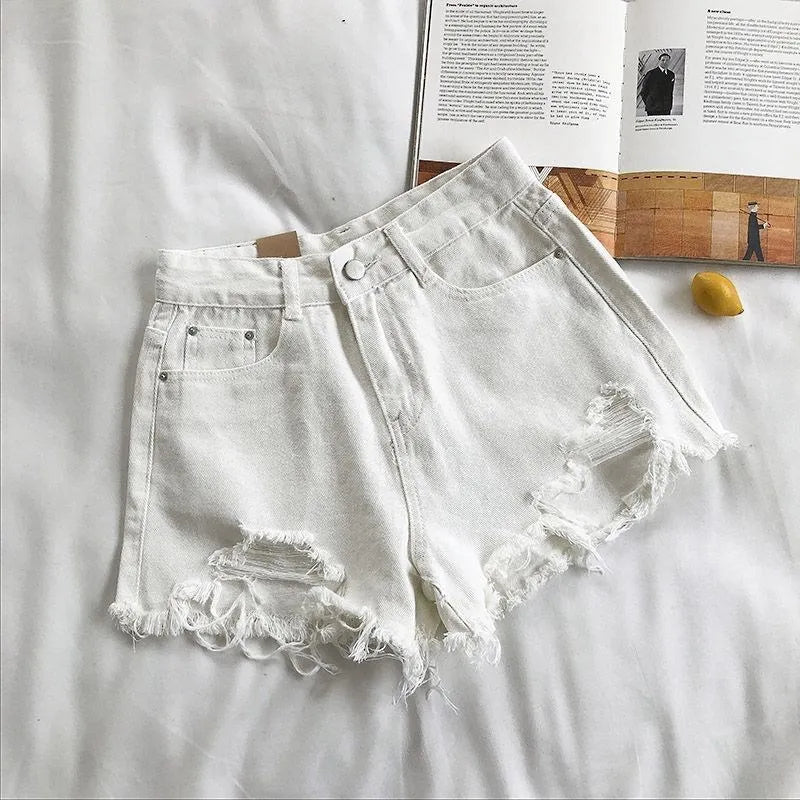 Urban Edge™ High Waist Distressed Denim Shorts