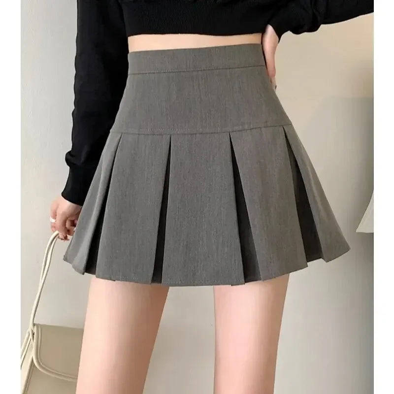 Preppy High-Waist Pleated Mini Skirt – A-Line Schoolgirl Style