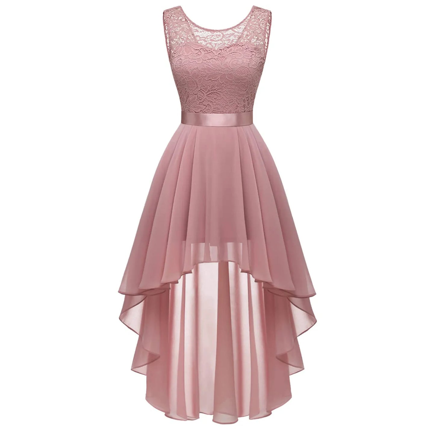 Luxe Bloom High-Low Lace Midi Dress