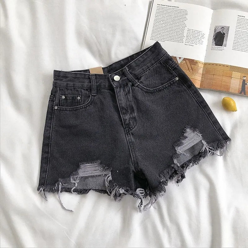 Urban Edge™ High Waist Distressed Denim Shorts