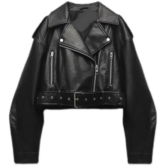 Rebel Edge Cropped Faux Leather Moto Jacket