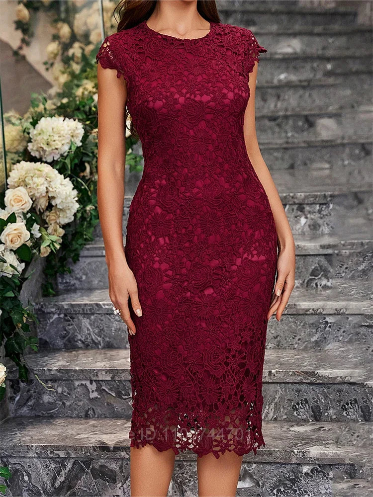 Celesté Bloom – Elegant Lace Midi Dress