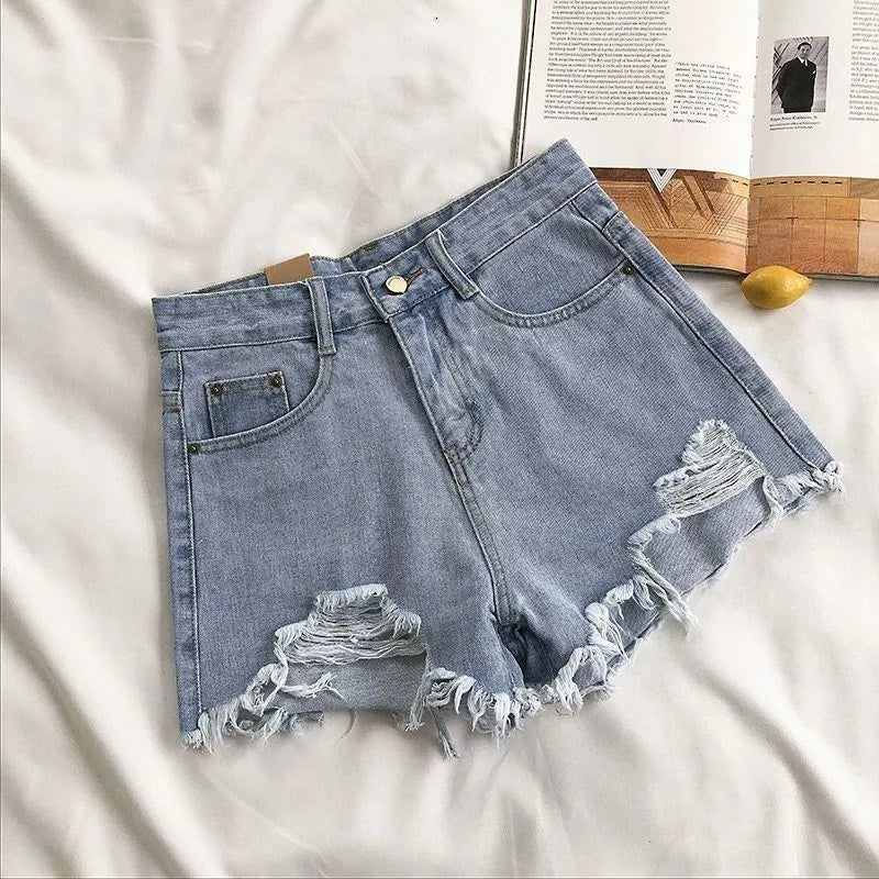 Urban Edge™ High Waist Distressed Denim Shorts