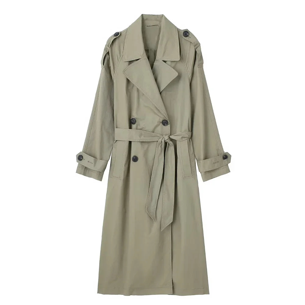 Timeless Grace Double-Breasted Belted Trench Coat