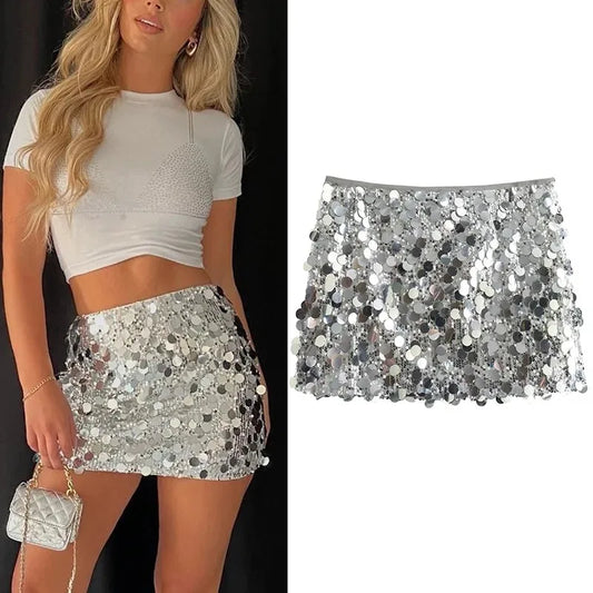 Sparkle Crush Sequin Mini Skirt – High-Waist Party Glam