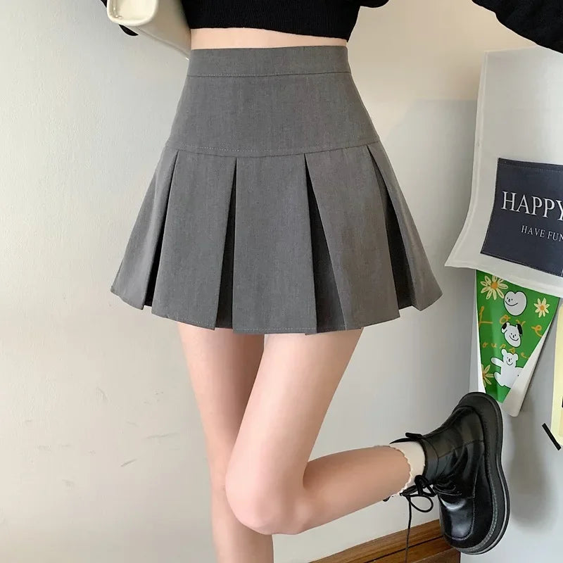 Preppy High-Waist Pleated Mini Skirt – A-Line Schoolgirl Style