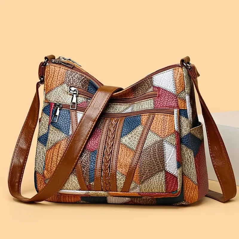 RetroWeave™ Multi-Pocket Crossbody – Vintage Patchwork Shoulder Bag