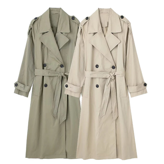 Timeless Grace Double-Breasted Belted Trench Coat