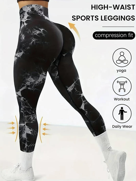 Curve Splash™ Tie-Dye Seamless Booty-Lifting Leggings – High Waist Compression Fit