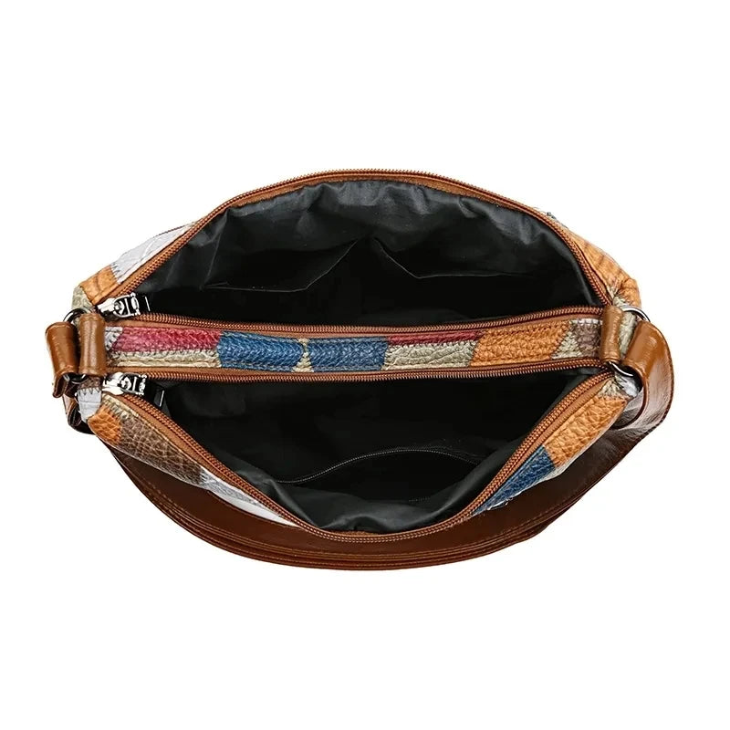 RetroWeave™ Multi-Pocket Crossbody – Vintage Patchwork Shoulder Bag