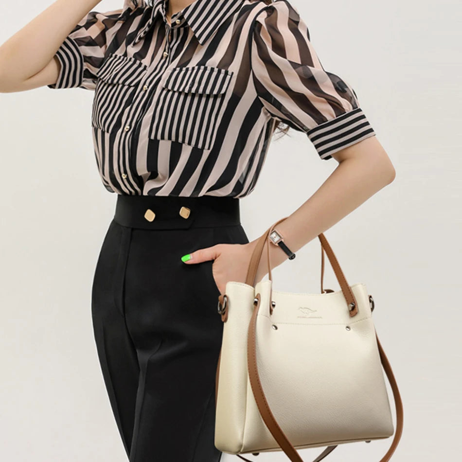 UrbanEase™ Classic Tote – Soft Leather Shoulder & Crossbody Bag with Designer Strap