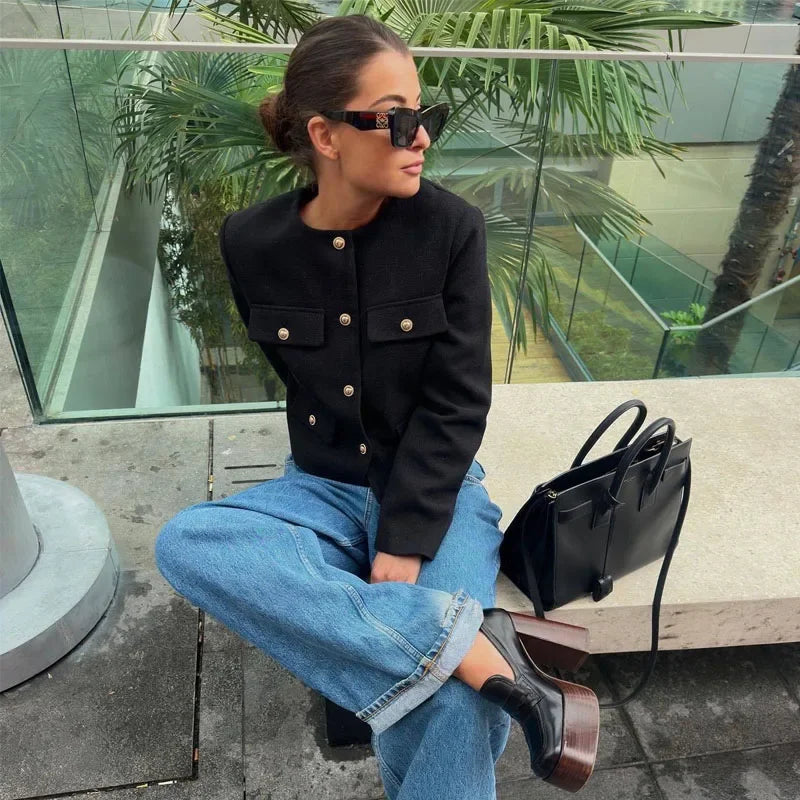 Urbane Muse Button-Front Cropped Blazer