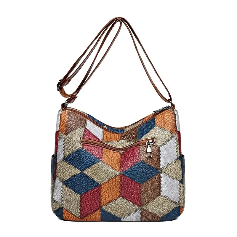 RetroWeave™ Multi-Pocket Crossbody – Vintage Patchwork Shoulder Bag