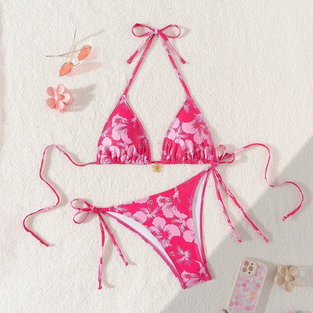 Wild Bloom Lace-Up Bikini Set