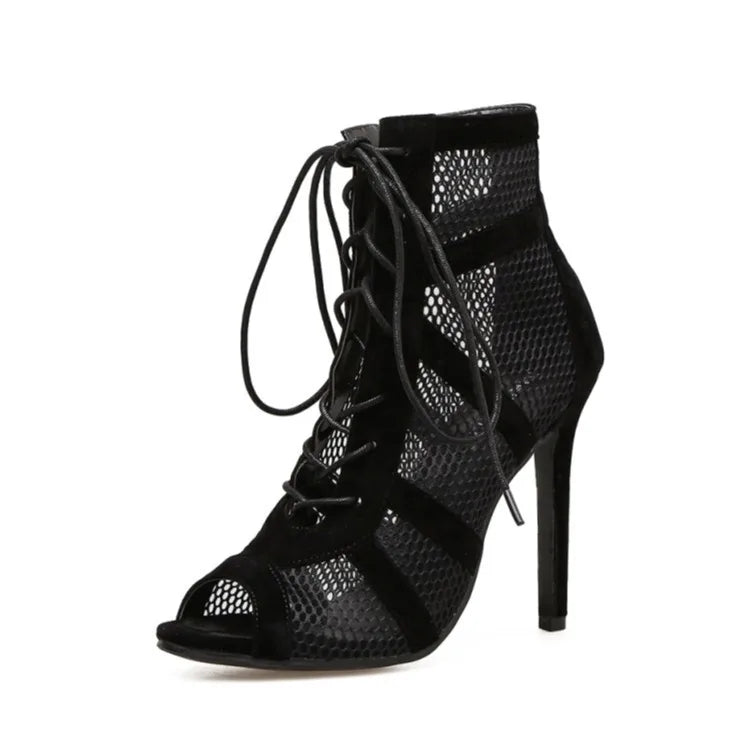 StrutMesh™ Lace-Up Peep Toe Heels – Fierce Mesh Elegance