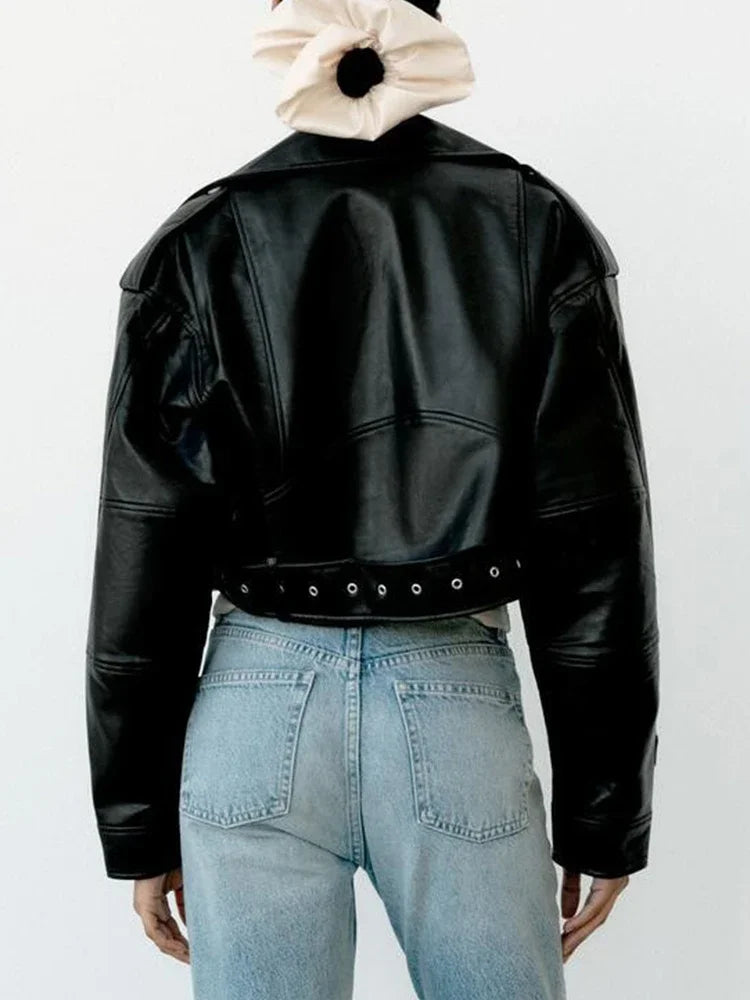 Rebel Edge Cropped Faux Leather Moto Jacket