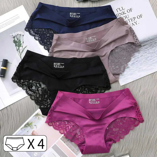 Luxe Lace Seamless Silk Panties – 4 Pack Elegance Edition