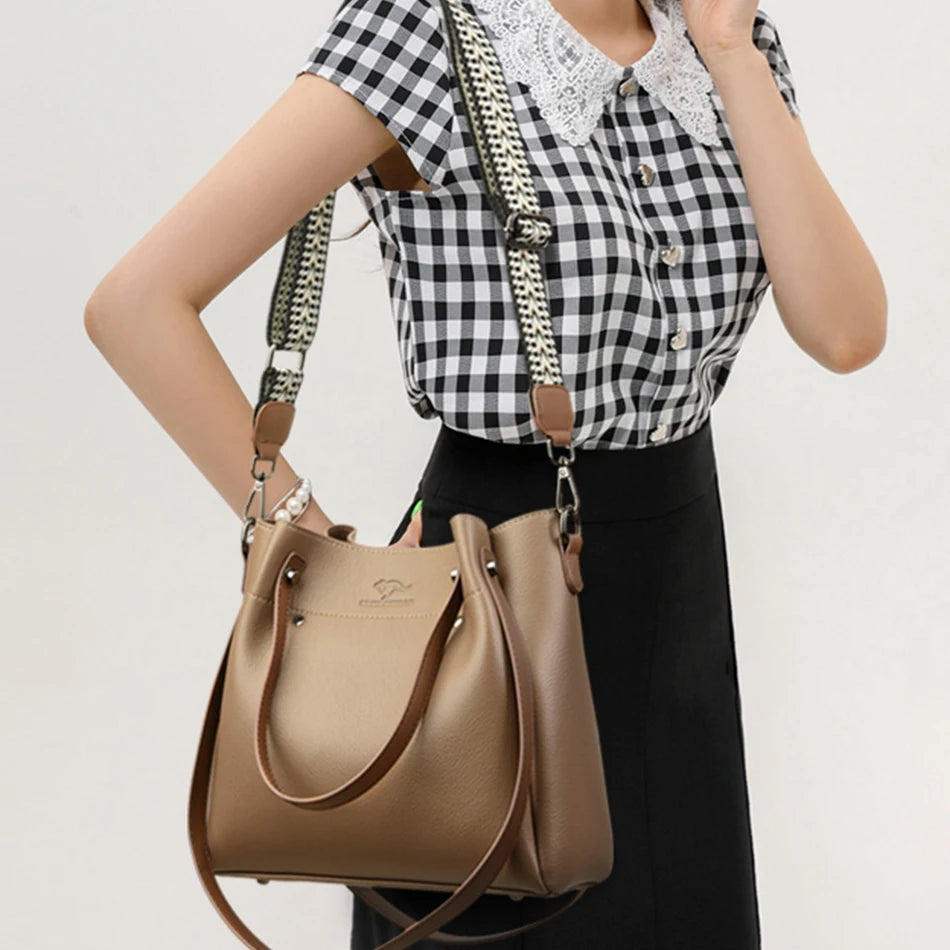 UrbanEase™ Classic Tote – Soft Leather Shoulder & Crossbody Bag with Designer Strap