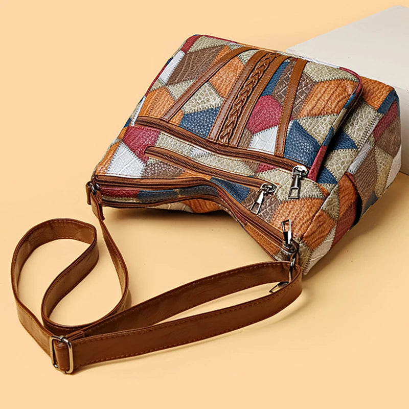 RetroWeave™ Multi-Pocket Crossbody – Vintage Patchwork Shoulder Bag