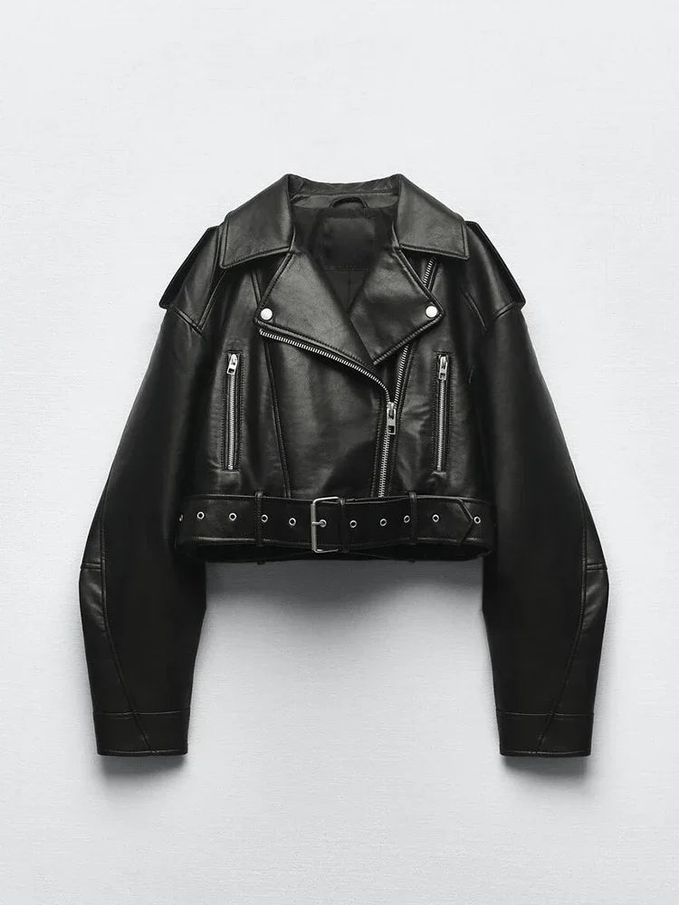 Rebel Edge Cropped Faux Leather Moto Jacket