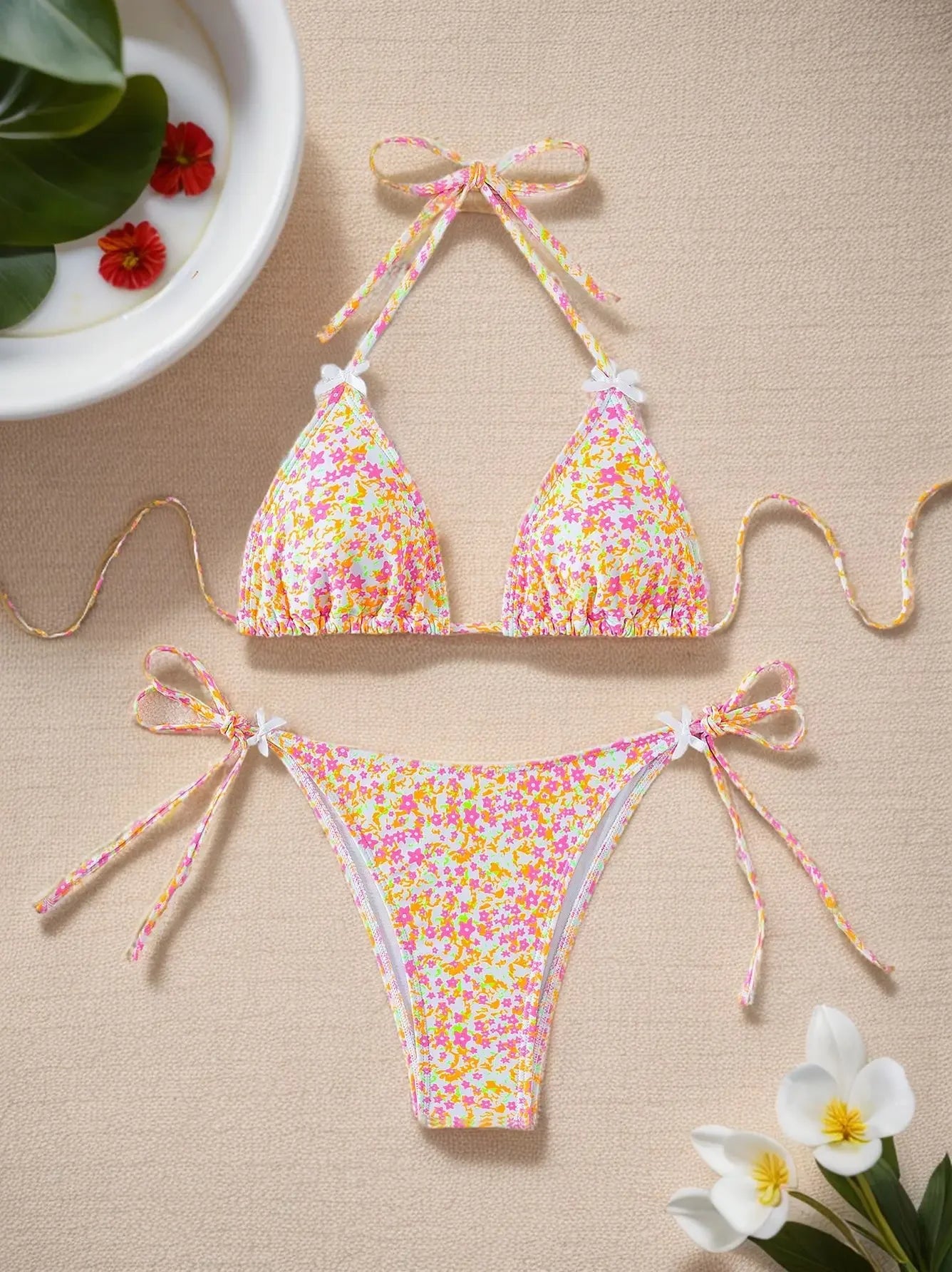 Wild Bloom Lace-Up Bikini Set